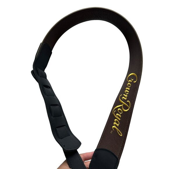 NEW Crown Royal Double Treble Brown Calfskin Leather Embroidered Guitar Strap - Picture 6 of 9